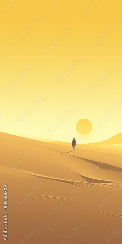Man Walking Across Desert Under Yellow Sky Man Walking Across Desert Under Yellow Sky