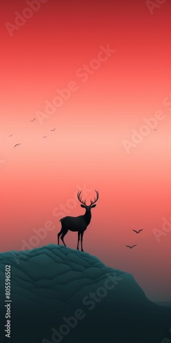 Deer Standing on Hill Under Red Sky
