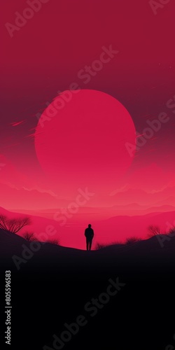 Person Silhouetted Against Red Sun