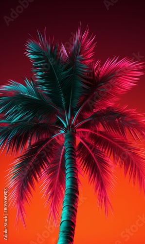 Palm Tree Standing Against Red Sky
