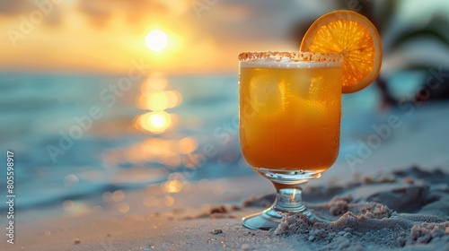 Citrus Drink With Orange Slice on Table