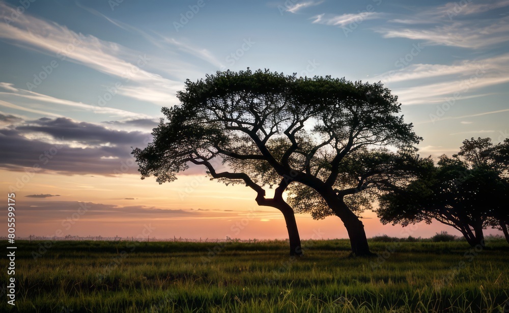 Fototapeta premium professional photograph of single tree in sunset