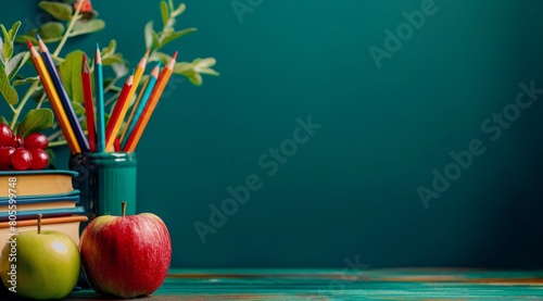Books, Apples, and Pencils on Table