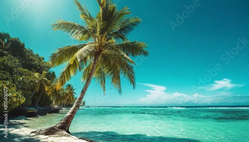 palm on a sunny tropical sea shore under turquoise sky vacation concept generative ai