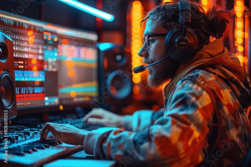 An engaged music producer focused on creating beats with sophisticated digital audio workstation tools