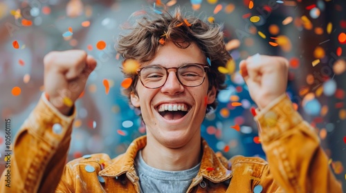 Man Celebrating in Confetti Shower