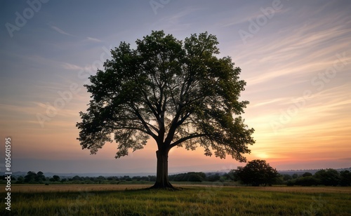 professional photograph of single tree in sunset
