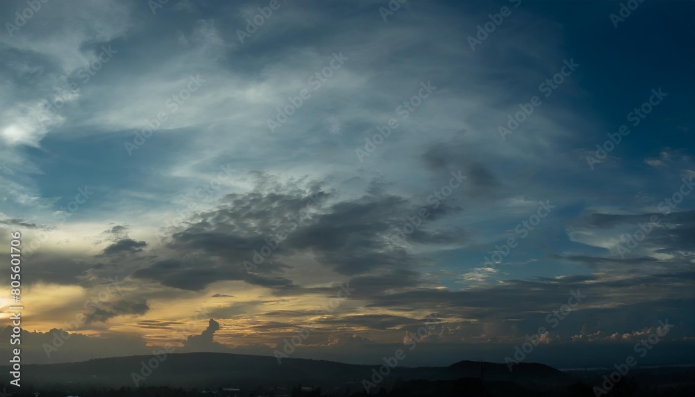 panoramic beautiful sunset sky with clouds