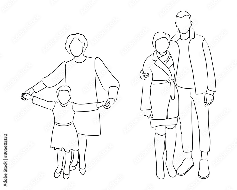 Interaction between parents and children. Flat graphic vector illustrations isolated on white background