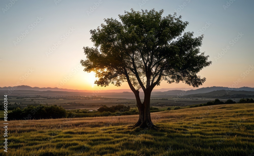 Fototapeta premium professional photograph of single tree in sunset