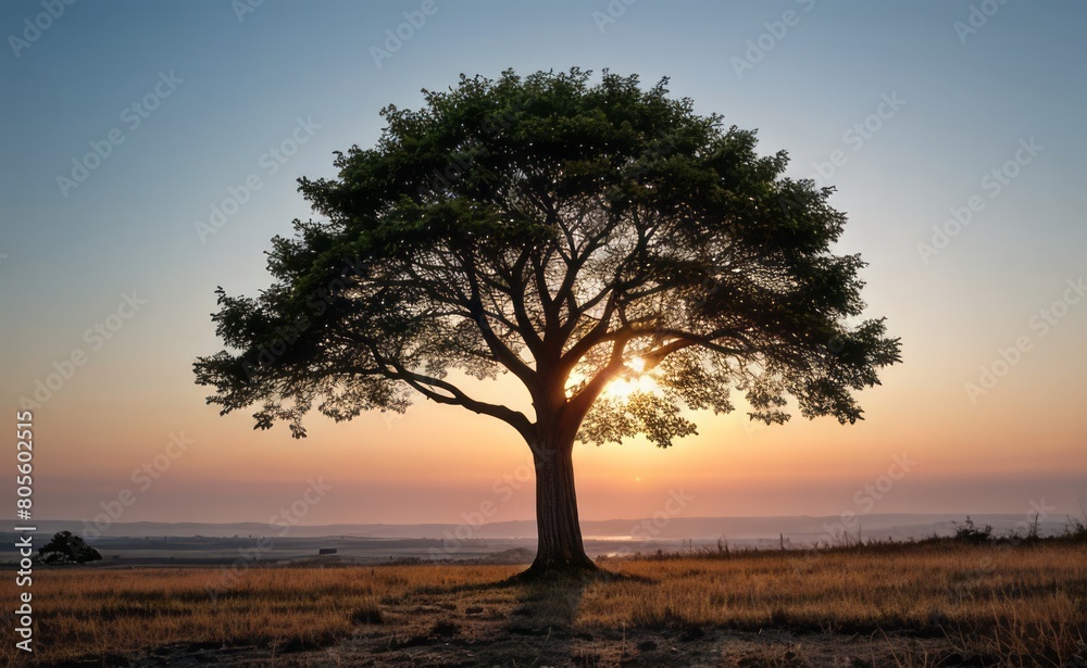 Fototapeta premium professional photograph of single tree in sunset