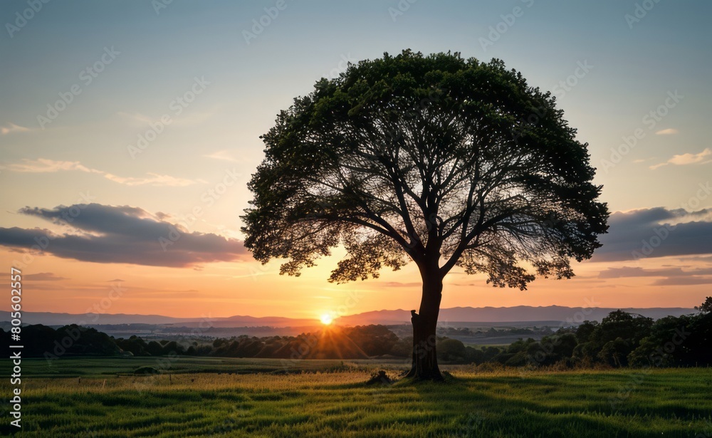 Naklejka premium professional photograph of single tree in sunset