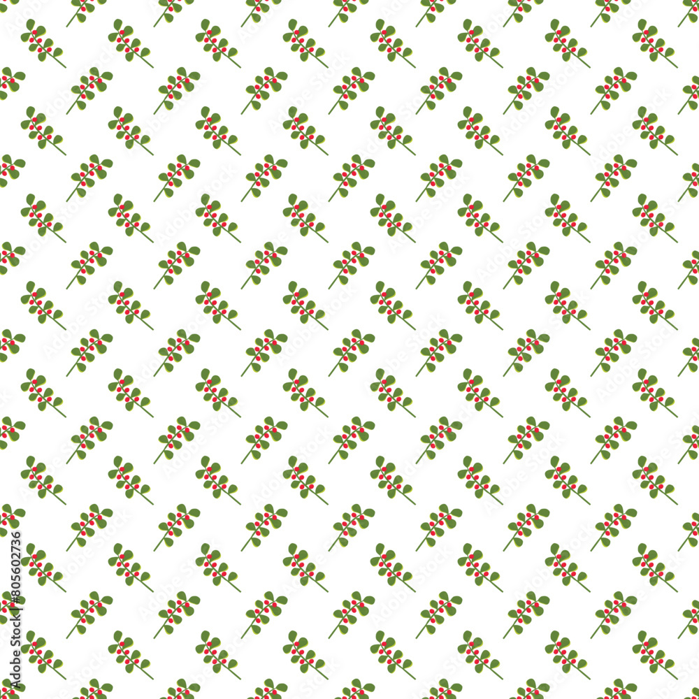 A simple twig with leaves and red berries. Seamless pattern. Vector illustration. A simple twig with leaves and red berries. Seamless pattern. Vector illustration.