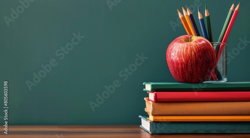 Books, Apples, and Pencils on Table