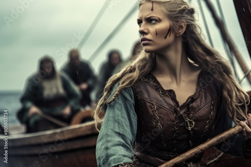 Bold female viking: a glimpse into the fierce world of Nordic shieldmaidens, showcasing strength, bravery, and the untold stories of Viking warrior women in the pages of history and myth. photo