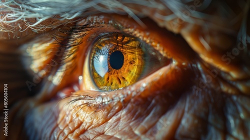 aging eye beauty, the detailed close-up reveals an elderly persons eye with a striking iris