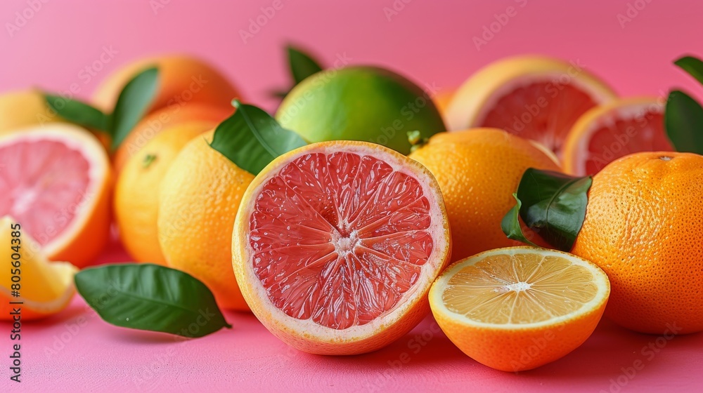 Three Oranges Halves on Pink Surface Three Oranges Halves on Pink Surface