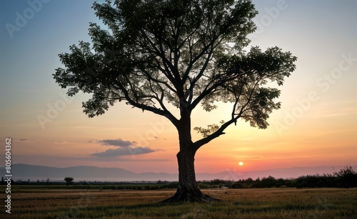 professional photograph of single tree in sunset