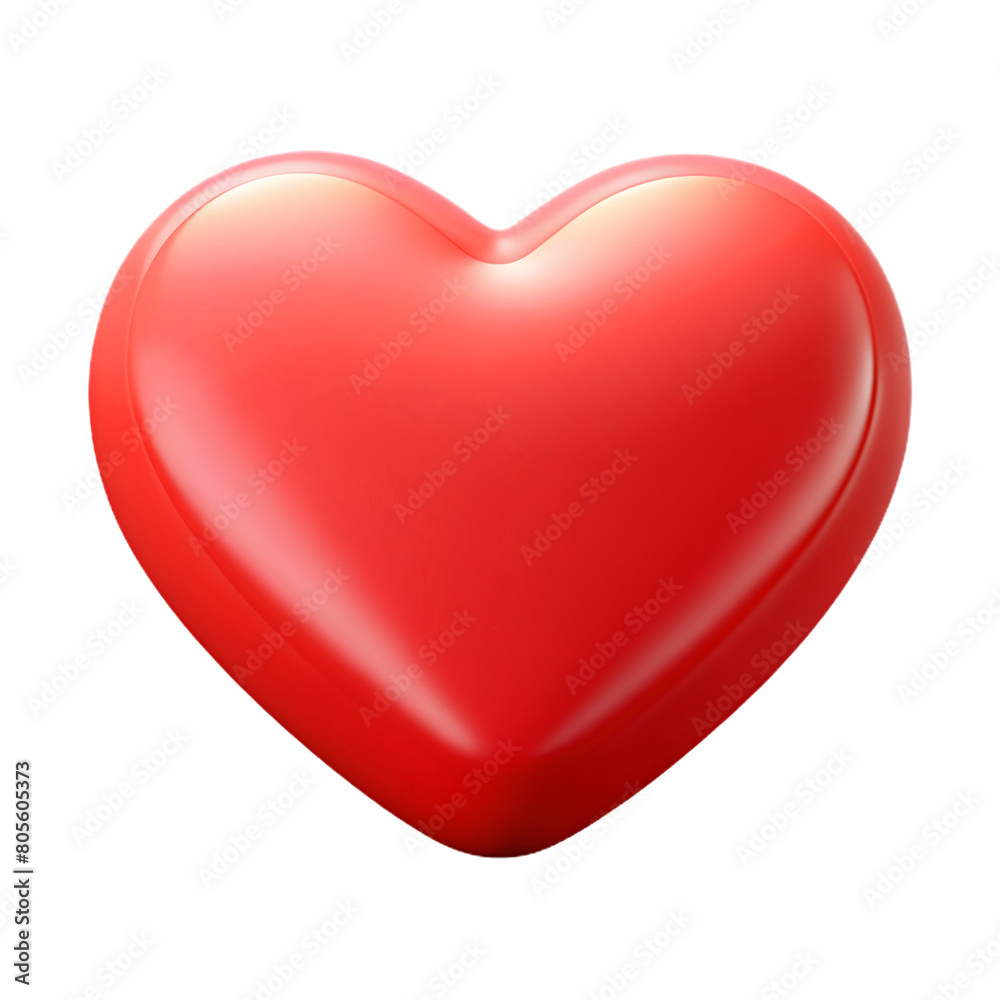 3D red heart with transparent and red background