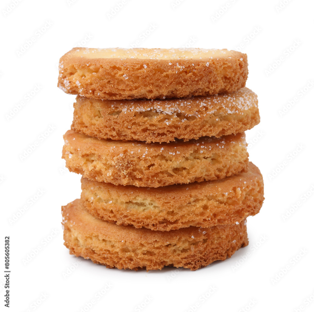 Stacked tasty sugar cookies isolated on white Stacked tasty sugar cookies isolated on white
