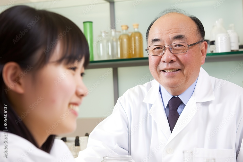 A man and a woman are talking in a lab A man and a woman are talking in a lab
