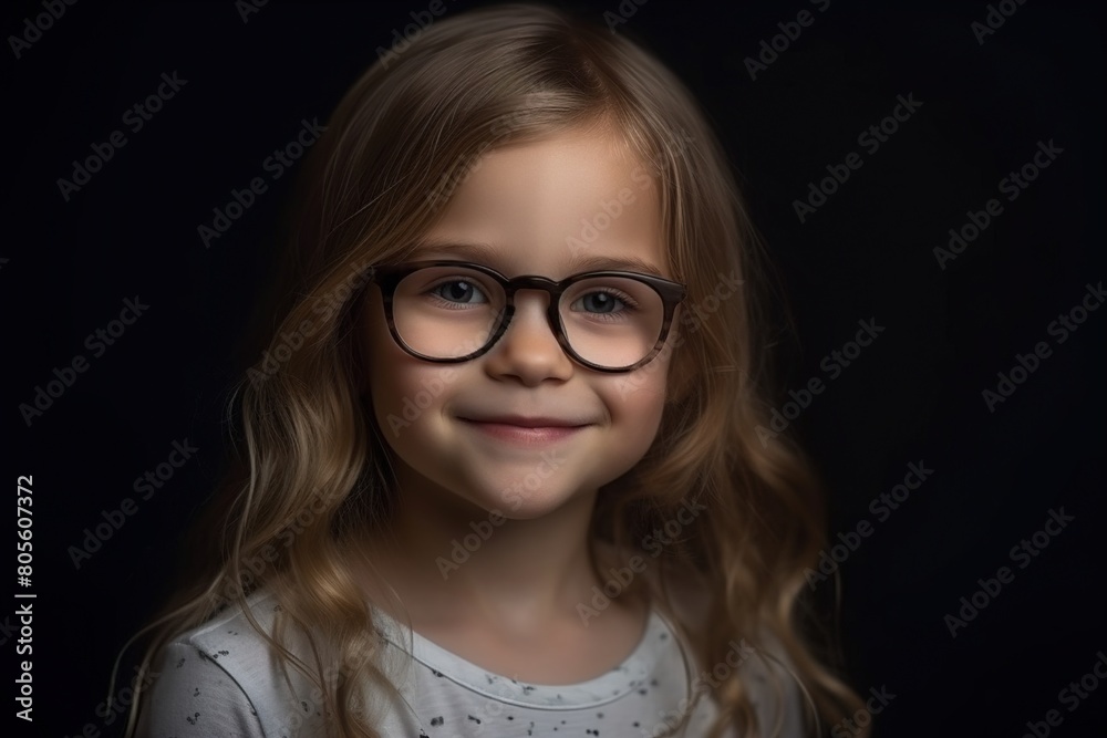 A young girl with long blonde hair and glasses is smiling for the camera A young girl with long blonde hair and glasses is smiling for the camera
