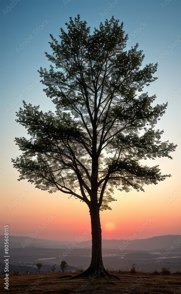 Fototapeta premium professional photograph of single tree in sunset