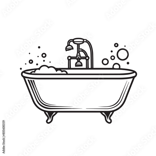 Bathtub in cartoon, doodle style. Image for t-shirt, web, mobile apps and ui. Isolated 2d vector illustration in logo, icon, sketch style, Eps 10. AI Generative