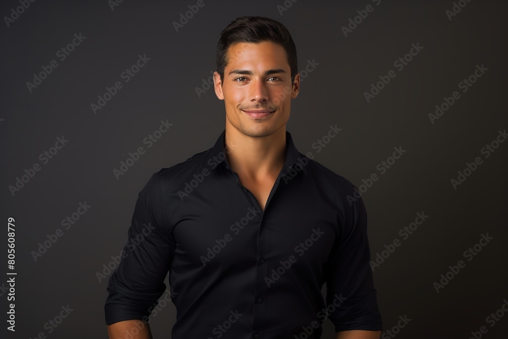 Obraz premium A man in a black shirt is smiling