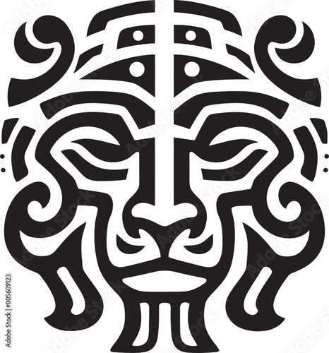 Cosmic Sovereign Lion God Illustrated in Mayan Style