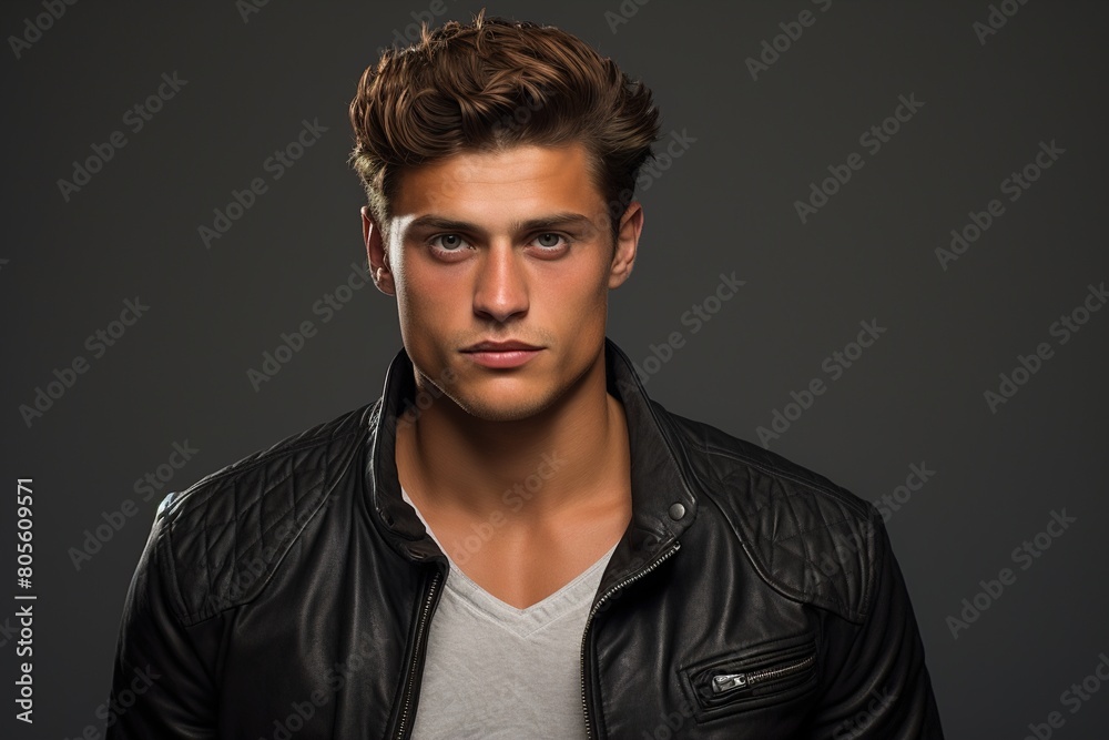 A man with a shaved head and a black leather jacket A man with a shaved head and a black leather jacket
