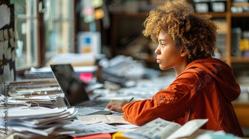 Woman Working on Laptop at Desk