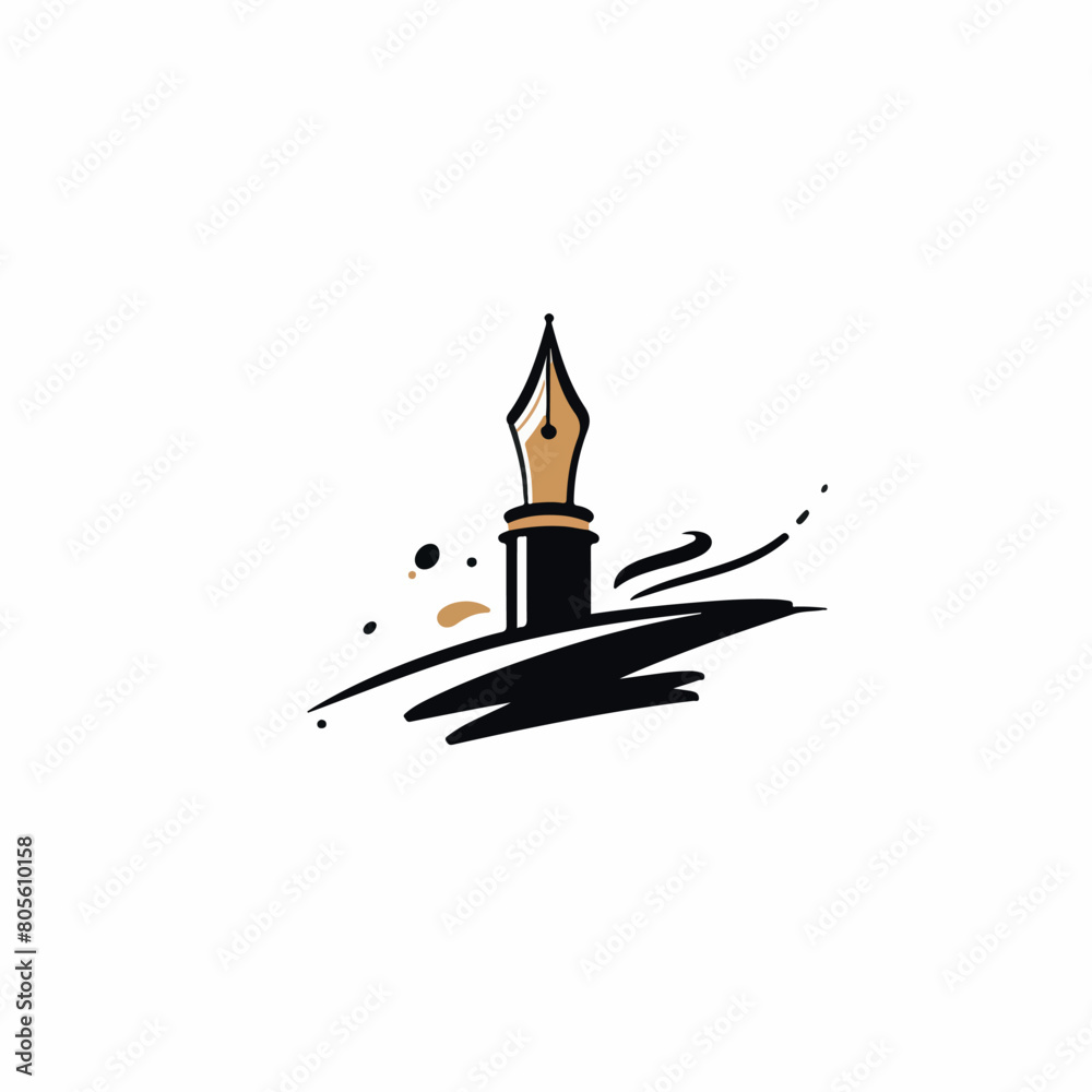 Fototapeta premium Fountain pen in cartoon, doodle style. Image for t-shirt, web, mobile apps and ui. Isolated 2d vector illustration in logo, icon, sketch style, Eps 10. AI Generative
