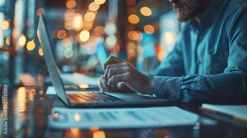Man Sitting at Table Using Laptop Computer