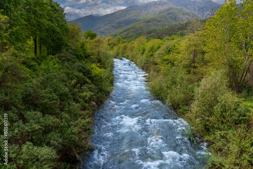 The river Po flows through the woods at Paesana, Italy, 20 km from its source at the foot of Mount Monviso photo