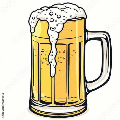 Beer mug with foam in cartoon, doodle style. Image for t-shirt, web, mobile apps and ui. Isolated 2d vector illustration in logo, icon, sketch style, Eps 10. AI Generative