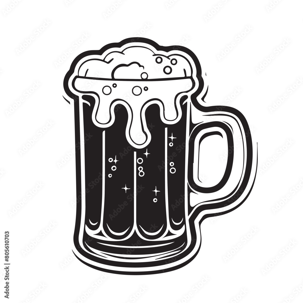 Beer mug with foam in cartoon, doodle style . Image for t-shirt, web, mobile apps and ui. Isolated 2d vector illustration in logo, icon, sketch style, Eps 10, black and white. AI Generative Beer mug with foam in cartoon, doodle style . Image for t-shirt, web, mobile apps and ui. Isolated 2d vector illustration in logo, icon, sketch style, Eps 10, black and white. AI Generative