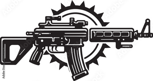 Offensive Push Machine Gun Vector Illustration for Frontline Assaults