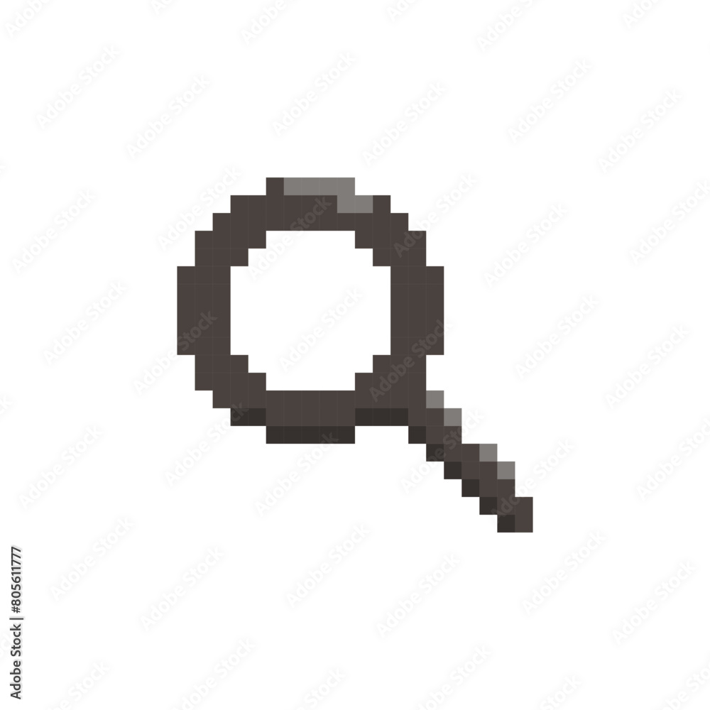 Fototapeta premium Magnifying glass pixel icon vector illustration. Game illustration of cute magnifying glass on white background.