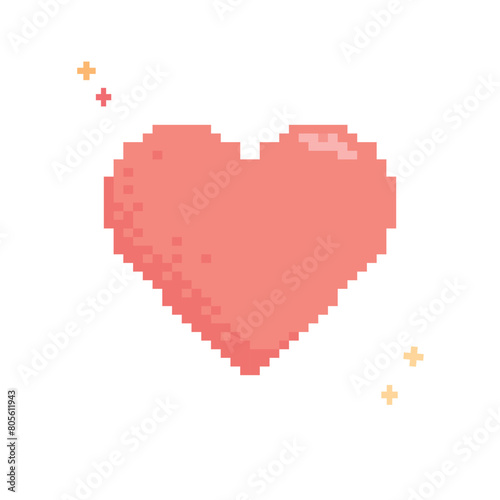 Pixel Rainbow heart icon in retro style. Vintage love symbol, 8 bit vector illustration for computer game. Web button on white background isolated