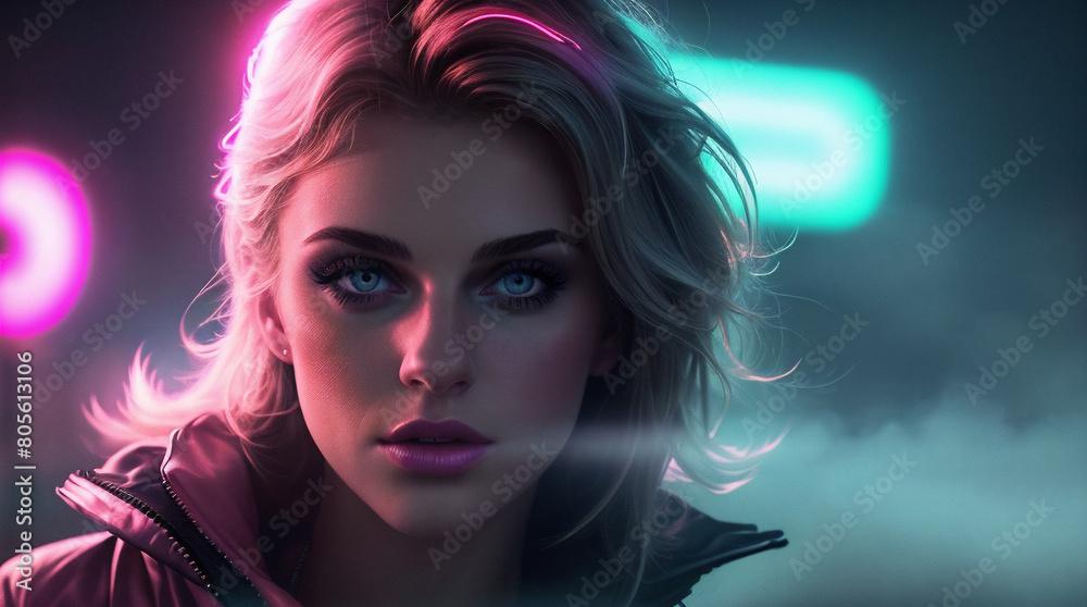 portrait of a woman, neon, lights, dramatic, background, fashion portrait of a woman, neon, lights, dramatic, background, fashion