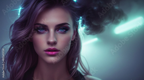 portrait of a woman  neon  lights  dramatic  background  fashion 