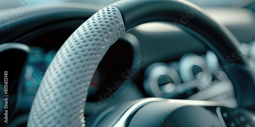 Wallpaper Mural Close-up of the smooth leather surface of the car steering wheel in the passenger compartment. Torontodigital.ca