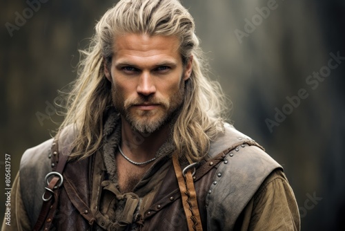 Rugged adventurer with long blonde hair and beard