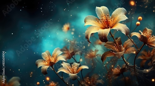 Magical glowing flowers in the night