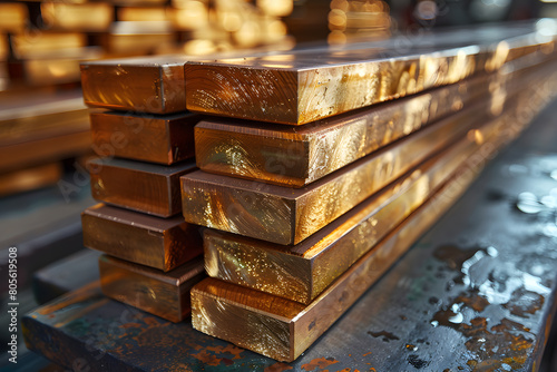 Stack of copper flat bars. photo