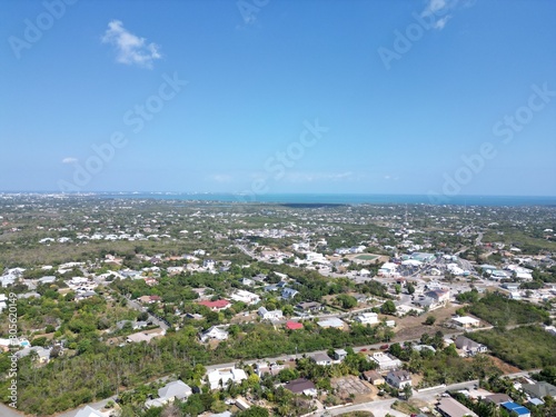 Aerial view of Bodden Town Pedro St James Savannah with iron shore community Grand Cayman, Cayman Islands, houses roads