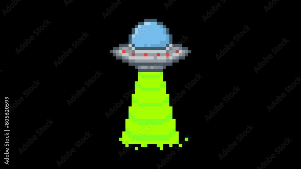 Spaceship abducting, pixel art vehicle video