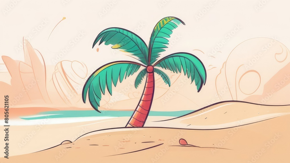 Fototapeta premium stylized palm tree on the sand in a minimalist style.decoration and background.relaxation and travel concept