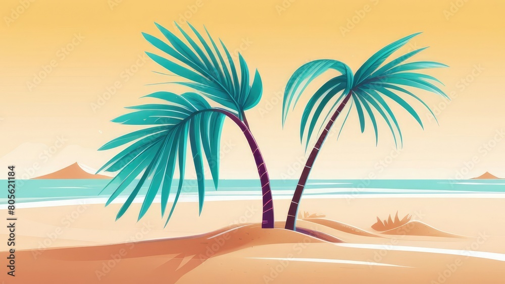 stylized palm tree on the sand in a minimalist style.decoration and background.relaxation and travel concept